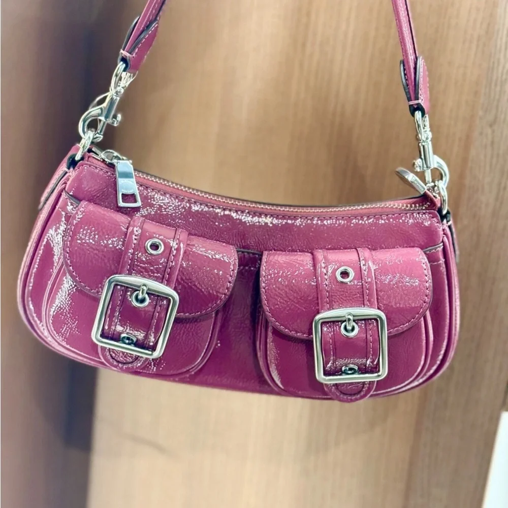 NWT Coach Ashton Baguette Bag Patent Leather CV943 Silver/Pink - Picture 2 of 9